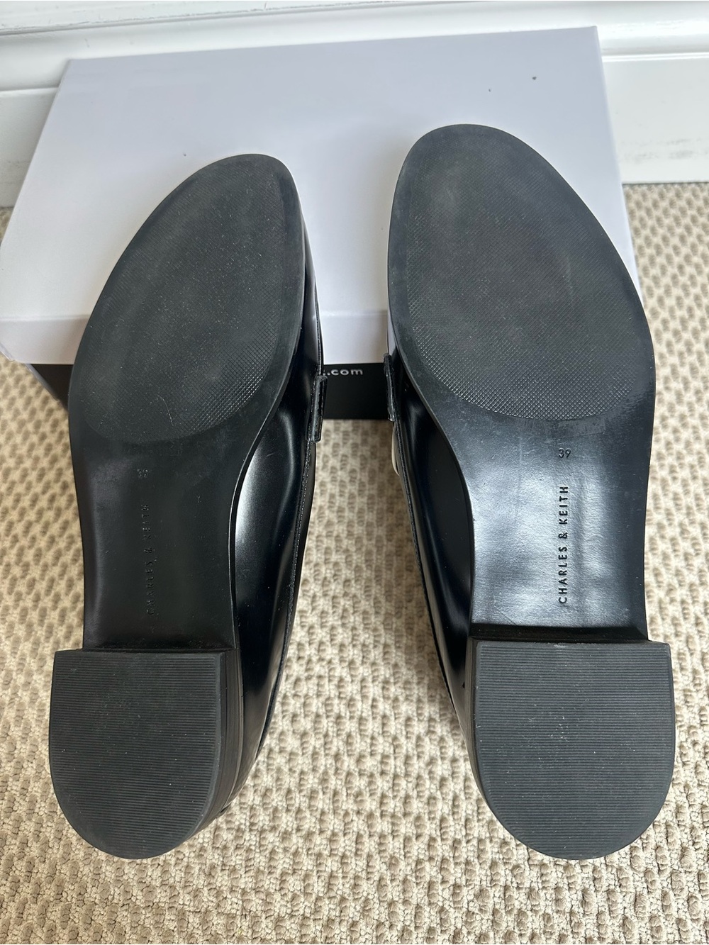 Charles & Keith Black and White Leather Penny Loafers for Women - Picture 5 of 8